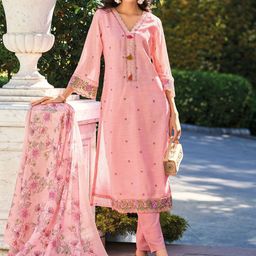Indo Era Women Floral Embroidered Thread Work Linen Kurta with Trousers & With Dupatta-picture-57
