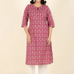 Aramya Floral Printed Keyhole Neck Cotton Straight Kurta-picture-33