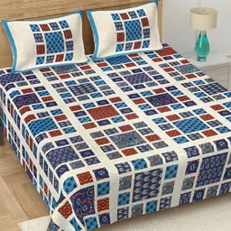 BED-SHEET.COM Blue & White Printed 180 TC Cotton King Bedsheet Set 2.28 m x 2.74 m-image-68