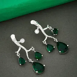 Atibelle Contemporary Silver Plated & Cubic Zirconia Stone StuddedDrop Earrings-6