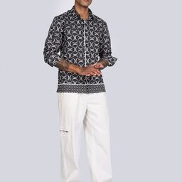 Eszett Men Geometric Printed Spread Collar Cotton Casual Shirt-image-57