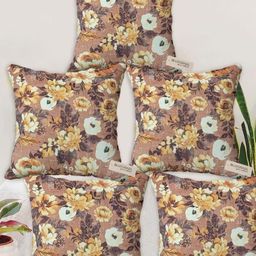 Blue Grass Peach-Coloured & White 5 Pieces Floral Velvet Square Cushion Covers-image-57