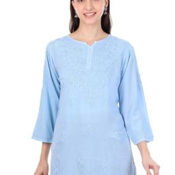 Dyed Short Rayon Lucknowi Chikankari Kurti for Women - Soft & Breathable-image-92