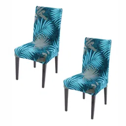 HOKIPO Set Of 2 Blue Printed Chair Covers-26