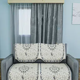 Kuber Industries White & Grey Printed Cotton 4 Piece Sofa Cover-1