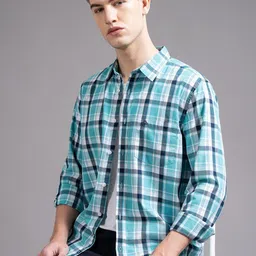 British Club Tartan Checks Spread Collar Cotton Smart Slim Fit Casual Shirt-picture-49