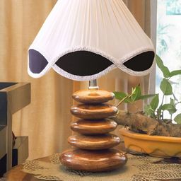 Devansh White Colourblocked Wood Frusturical Shaped Table Lamp-13
