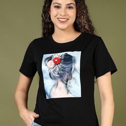 V-Mart Women Printed Drop-Shoulder Sleeves Applique T-shirt-picture-47