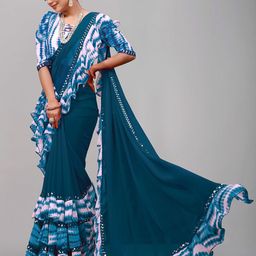 limtd Pure Georgette Sequinned Block Print Saree image 2