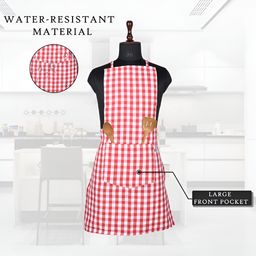 Aura Pack Of 3 Red & White Checked Cotton Waterproof Apron With Front Pockets image 4