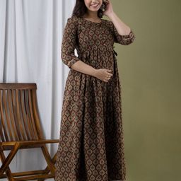 Moda Rapido Floral Printed Round Neck Pure Cotton Maternity A-Line Ethnic Dress-image-69