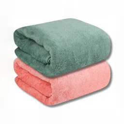 Fezora Orange & Green 2 Pieces Microfiber 400 GSM Super Absorbent Bath Towels-12
