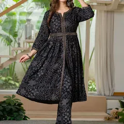 SIDDHANAM Women Ethnic Motifs Printed Mirror Work Pure Cotton Kurta with Palazzos-picture-15