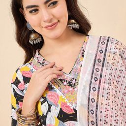 Anouk Women Printed Regular Pure Cotton Kurta with Trousers & With Dupatta image 2