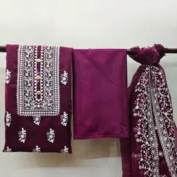 HERE&NOW Floral Embroidered Thread Work Organza Unstitched Dress Material-image-49