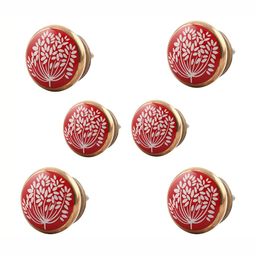 Indianshelf 6Pcs Red & White Textured Ceramic Flower Knobs-picture-7