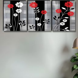 Livin'luxe Red & Black 3 Pieces Floral Printed Wall Arts-picture-39