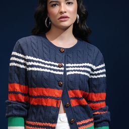 ESPYR By Tokyo Talkies Women Cable Knit Self Design Cardigan-picture-55