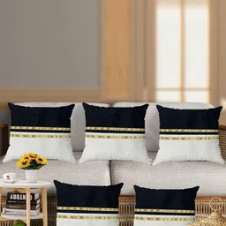 Aura Black & White Set of 5 Checked Square Cushion Covers-26