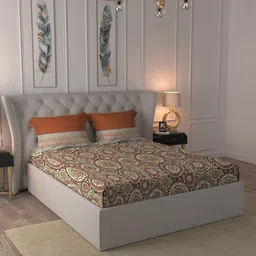 MYTRIDENT Dusk and Dawn Rust & Beige Printed Cotton Queen Bedsheet with 2 Pillow Covers-picture-23
