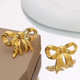 DressBerry Stainless Steel Gold-Plated Bow Shaped Chunky Anti Tarnish Studs-49