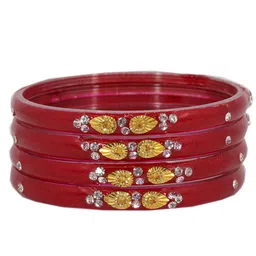 ZULKA Set Of 4 Glass with Zircon Gemstone and Beads Studded Glossy Kada Bangles image 3