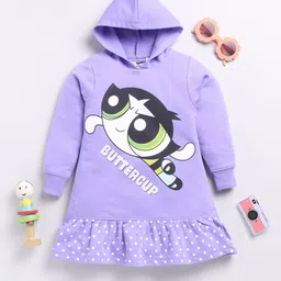 YK X Minute Mirth Girls PowerPuff Printed A-Line Hooded Dress-image-44