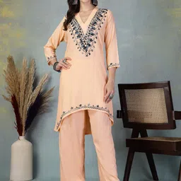 Clora Creation Women Floral Embroidered Regular Thread Work Kurta with Palazzos-image-27