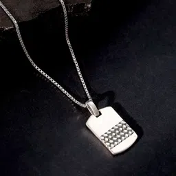 GIVA Men 925 Sterling Silver Rhodium-Plated Modern Rectangular Pendant With Chain-3