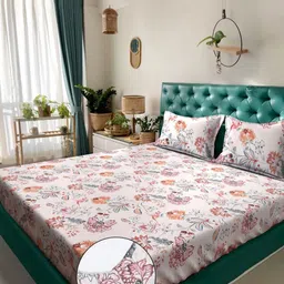 KLOTTHE Pink & Grey Floral Printed 300 TC Fitted Double King Bedsheet Set -2.50 m x 2.25 m-image-79