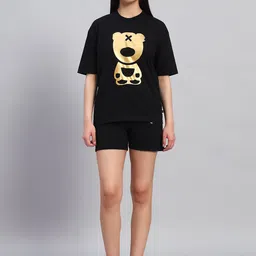 GRIFFEL Self-Design Oversized-Fit Pure Cotton T-Shirt & Shorts Co-Ord Set-picture-12
