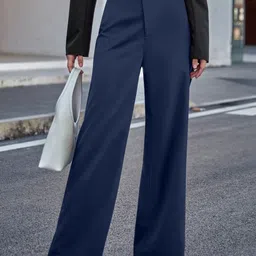 CORSICA Women Navy Blue Polyester Casual Regular Trousers-picture-42