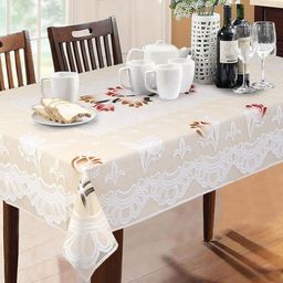 Dakshya Industries Cream & White Floral Pure Cotton Table Cover-49