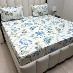 Pure Decor Royal Velar White & White Floral 300 TC King Bedsheet Set 2.74 m x 2.74 m-image-47