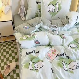 JC HOME Grey & White Cartoon Characters Polycotton 3 Piece Single Regular Bedding Set-5
