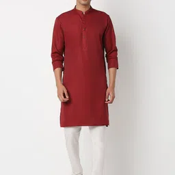 BELLAZO Mandarin Collar Cotton Silk Straight Kurta-image-78