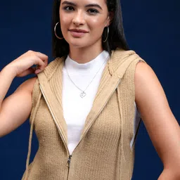 Tokyo Talkies Women Hooded Sleeveless Cardigan Sweater-image-26