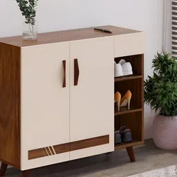 bluewud Brown Oleye Shoe Rack Cabinet With Drawer Open Shelves-12