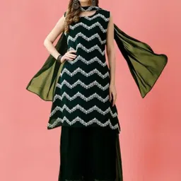 PARROT CREATION Embroidered Straight Sequinned Kurti With Sharara And Dupatta-image-41