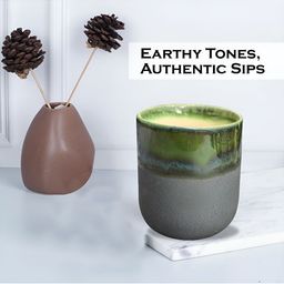 clay karma Stoneware Set of 2 Moss Green & Charcoal Grey Kulhad 250ml image 4
