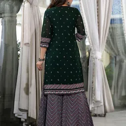 Juniper Floral Printed Regular Georgette Straight Kurta with Sharara & Dupatta image 4