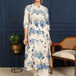 GULMOHAR JAIPUR Floral Printed Mandarin Collar Straight Kurta-image-65