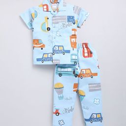 NAUTI KIDZ Boys Abstract Printed Pure Cotton Shirt Collar Night suit-image-85