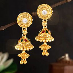 Vighnaharta Gold-Plated Artificial Stones Studded Dome Shaped Jhumkas-image-95