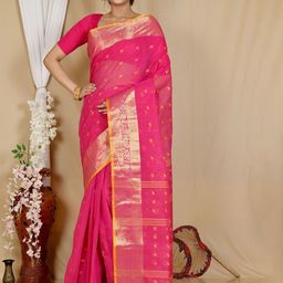PuJoy Woven Design Pure Cotton Handloom Taant Saree-image-45