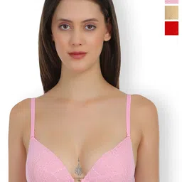 SELFCARE Pack Of 3 Net Embroided Half Coverage Lightly Padded Bra-picture-55