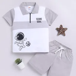 LITTLE NINJA Boys Printed Polo Collar Pure Cotton T-Shirt With Shorts-image-65