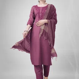 Aika Women Embroidered Regular Thread Work Kurta with Trousers & With Dupatta-15