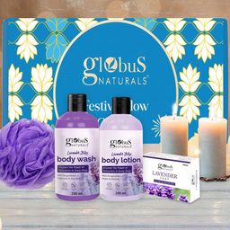 Globus naturals 4-Pcs Lavender Body Wash-Lotion-Soap & Loofah Gift Set-52