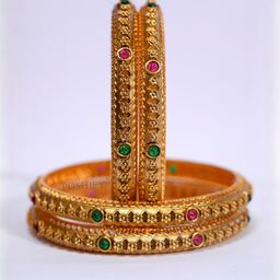 POSHIFY Set of 4 Gold-Plated Pure Brass Artificial Stones and Beads Bangles-image-114
